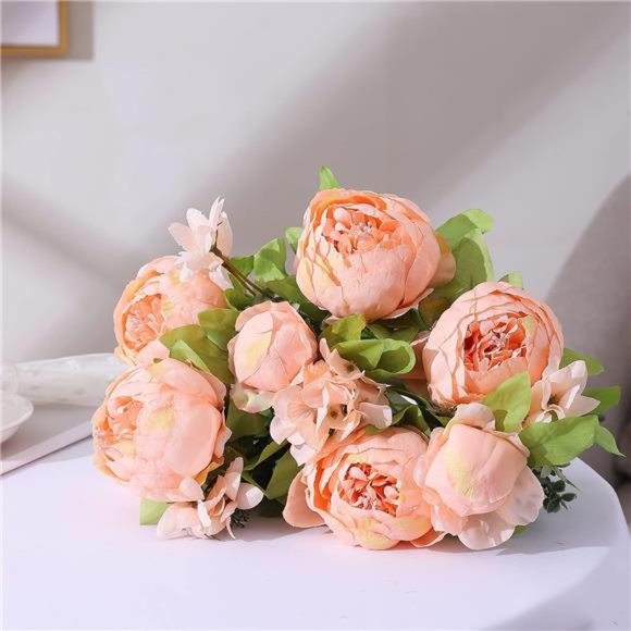 Flowers Artificial Silk Peony Bouquets Wedding Home Decoration Orange Peach - Picture 2 of 5